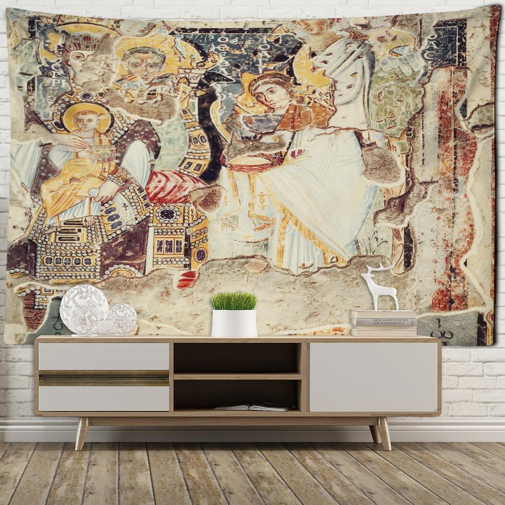 Religiösa Figurer Oljemålning Tapestry Väggbonad Retro Bohemisk Hippie Matta Sovsalrumsdekor
