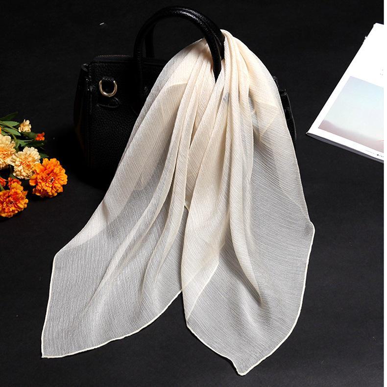 

Однотонный небольшой шелковистый шифоновый квадратный шарф - Travel Fashion All-Match Neck and Gauze Scarf Square scarf 90*90 бежевый