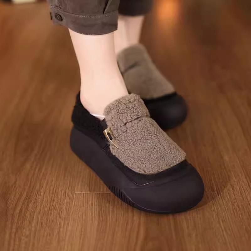 Fleece warm cotton shoes women's 2025 autumn and winter wear new loafers non-slip soft-soled retro fluffy shoes