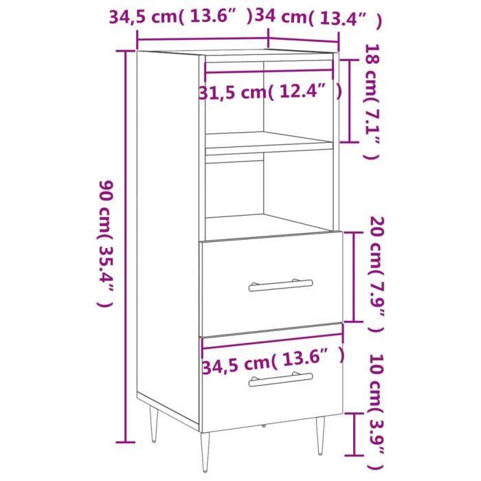 VidaXL Buffet Gris béton 34,5x34x90 cm Bois d'ingénierie 828656