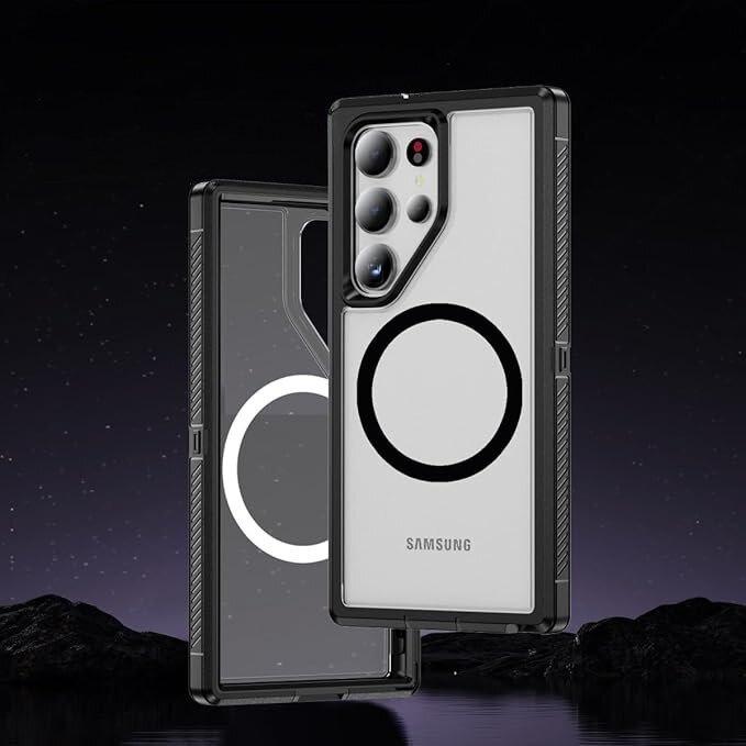 Samsung Galaxy S22 Ultra Case with Frame, MagSafe-Resistant, Transparent/Black