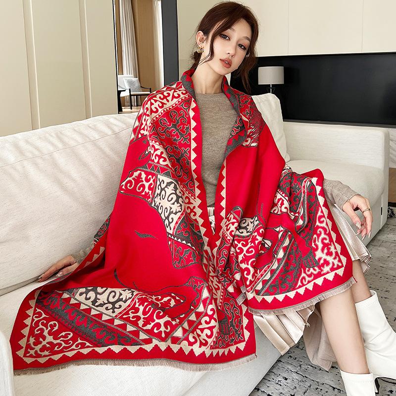 65 * 190cm Herbst Und Winter Neu Damen Einfarbig Vielseitig Schlicht Quaste Imitation Kaschmir Doppelseitiger Schal Warmer Schal Atmosphäre Schal