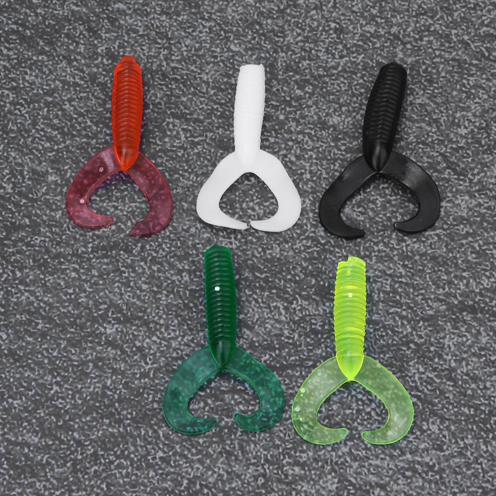 50 Pcs 5 Colors Double Tail Soft Rubber Artificial Fishing Lures Baits Fish Tackle Accessories Kit