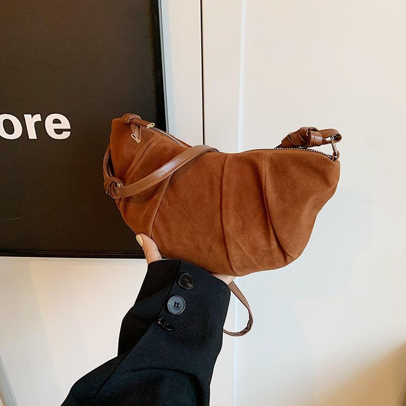 Autumn and winter high-end retro splicing matte small bag women's new croissant bag versatile messenger dumpling bag