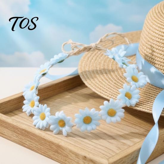 Cute Macaron Color Flower Crown Daisy/Sunflower Wreath Headband for Women Girls, Adjustable Floral Fabric Daisy Headpiece Beach Vacation Wedding