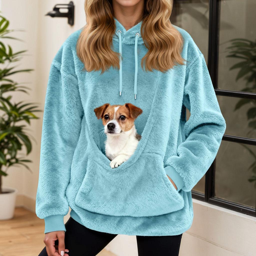 Huvtröja Dam Höst och Vinter Fleece Husdjursficka Med Huva Sweatshirt Rolig Pullover Topp Katt och Hundhållare Bärsele Huvtröjor