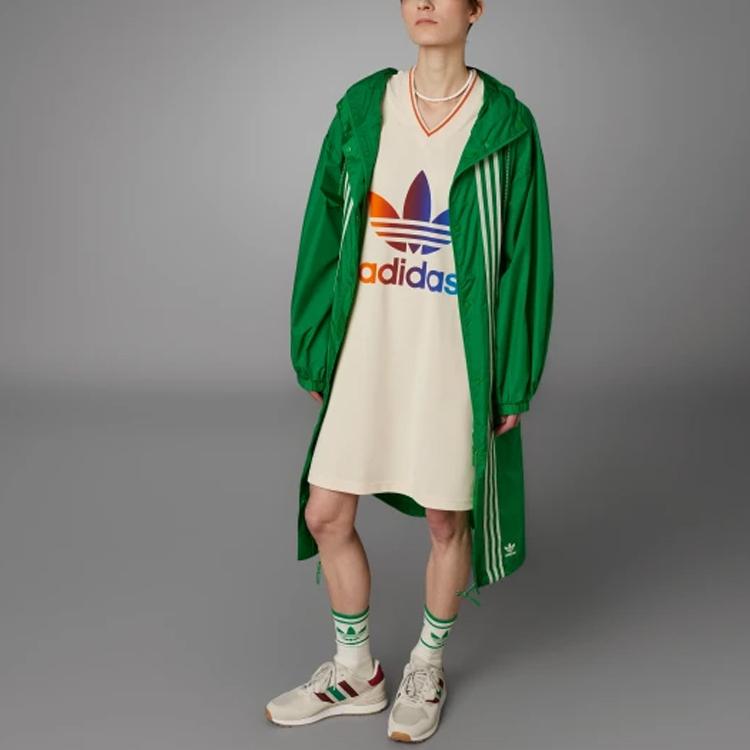 Adidas Originals 70S Logo Letter Print V-Neck Sleeveless Dress Women Dress Beige IK7862