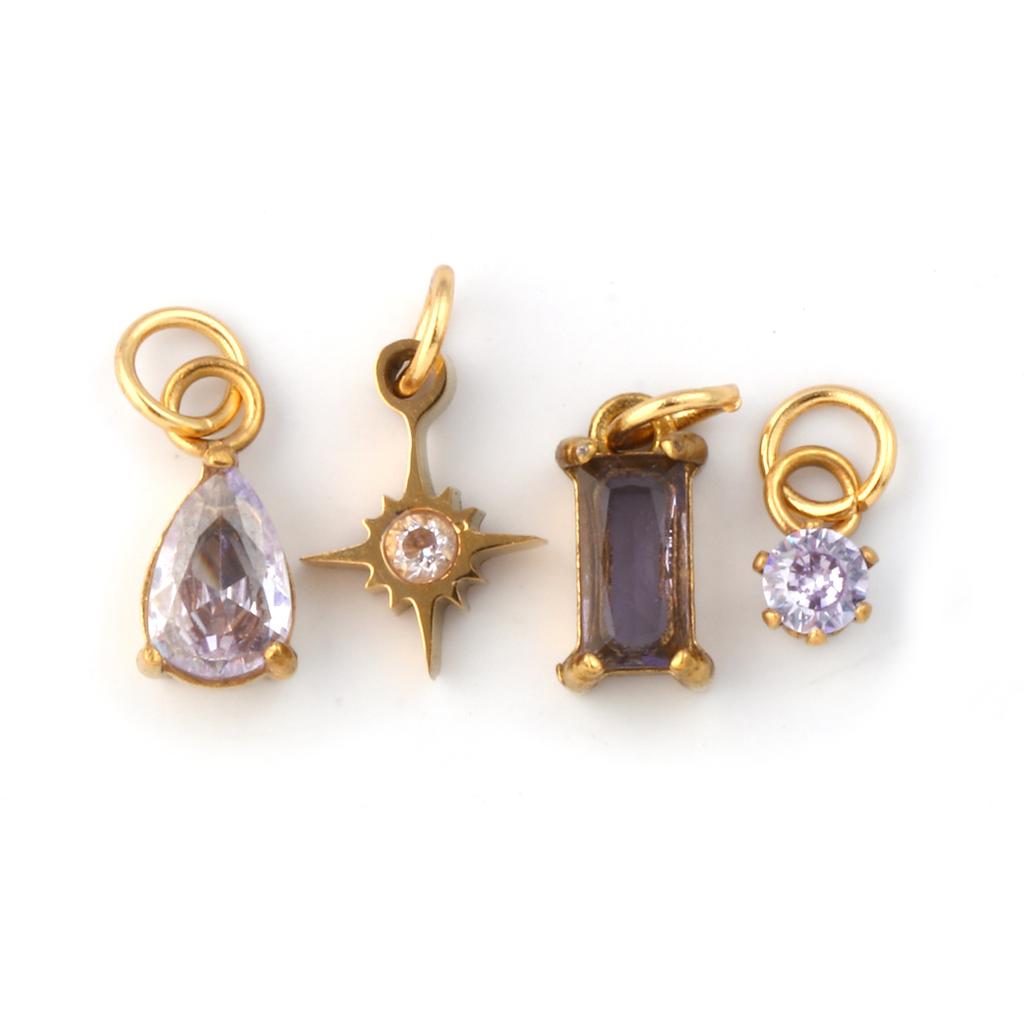 1 Set 304 Stainless Steel Cubic Zirconia Birthstone CharmsGold Plated Mini Pendants for DIY Necklace Jewelry 12x7mm - 9x3.5mm