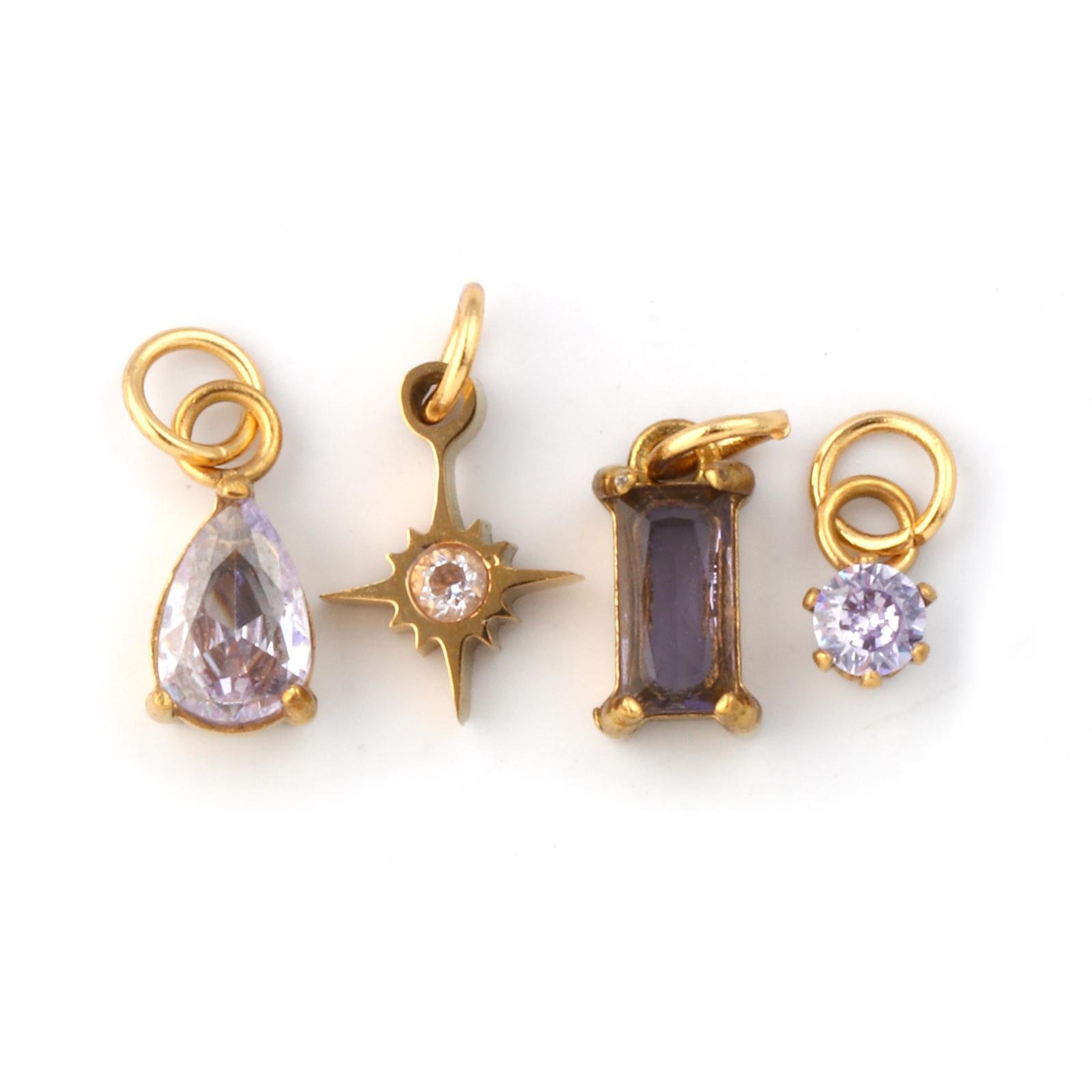 

1 Set 304 Stainless Steel Cubic Zirconia Birthstone CharmsGold Plated Mini Pendants for DIY Necklace Jewelry 12x7mm - 9x3.5mm