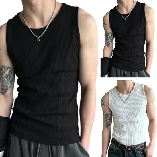 Men Ribbed Tank Top Summer Sleeveless T-Shirt Solid Color Workout Tank Top for Gym Outdoor Sports Street Beach
