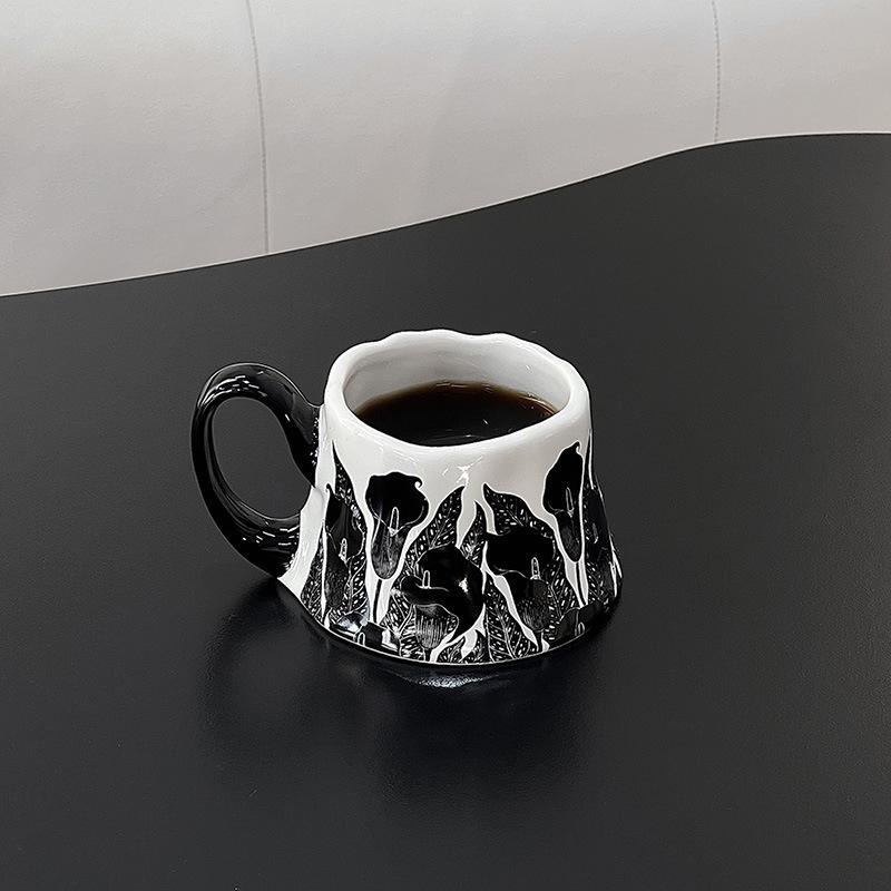 

Chinese Retro Orchid Ceramic Cups Creative Light Luxury Home Office Afternoon Tea Large Capacity Special-shaped Coffee Cup 350ml чёрный