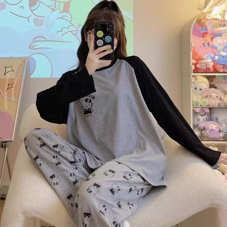 Women's Smile Face Cartoon Pajama Set - Long Sleeve Spring/Autumn Sleepwear