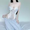 Spaghetti Strap Embroidered See-Through Lingerie with Open Crotch