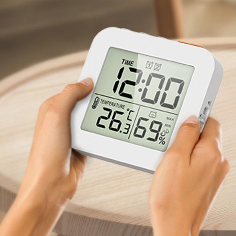 Portable Digital Alarm Clock with Temperature Humidity Reading Multifunctional Desk Clock for Home Heavy Sleeper Alarms