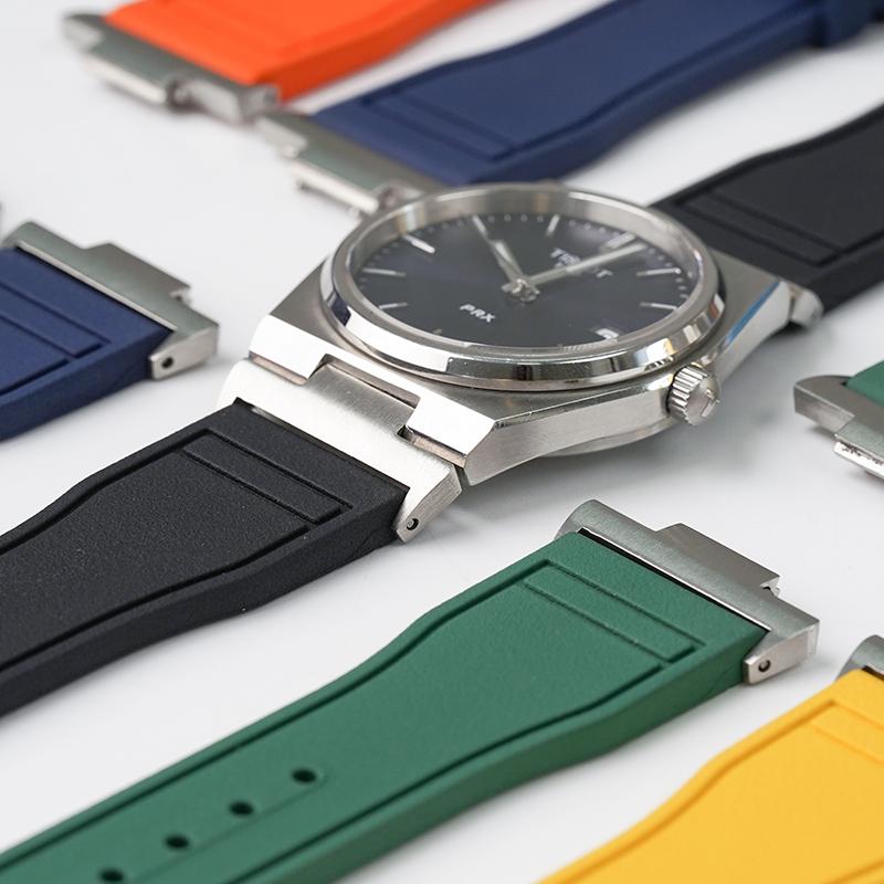 FKM Fluorgummiband för Tissot PRX-serien T137.407/T137.410 Super Player 40mm Herrar Snabbfäste Adapter Klockarmband 12mm