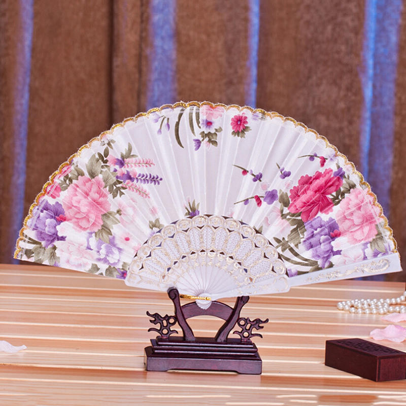Dance Wedding Party Lace Silk Folding Hand Held Flower Pattern Fan