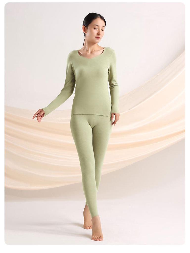 Peach Heart Collar Cashmere Silk Thermal Underwear Set – Women's High Waist Autumn/Winter Clothes and Pants