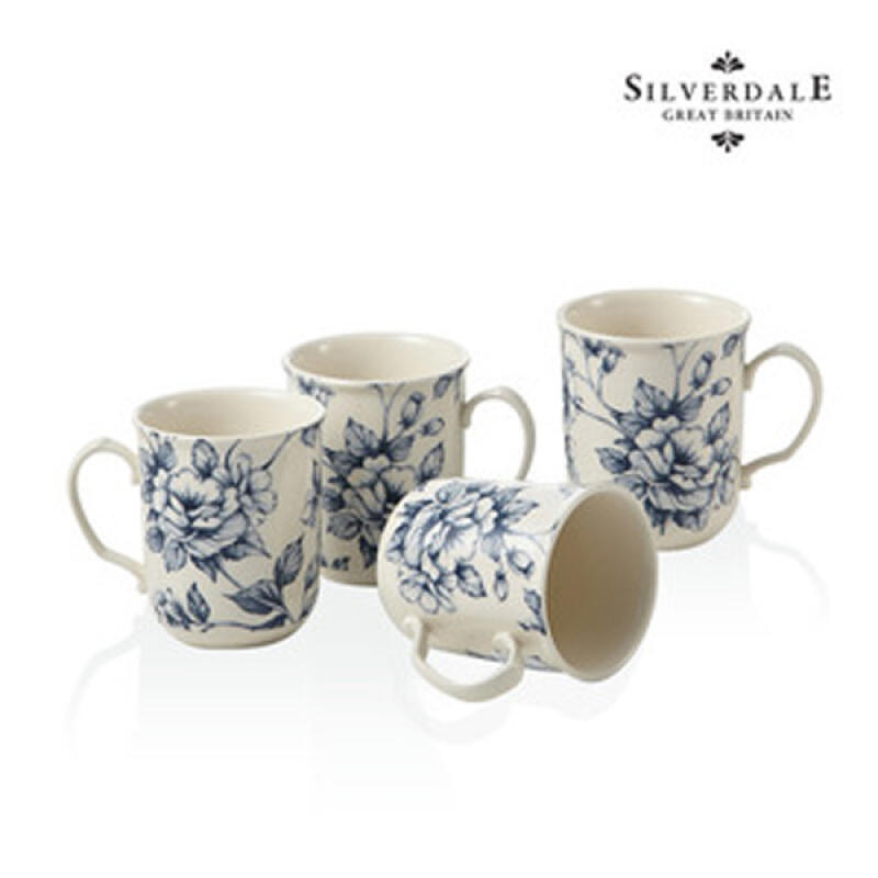 Deft Floral Mug 4-Piece Set (Blue)