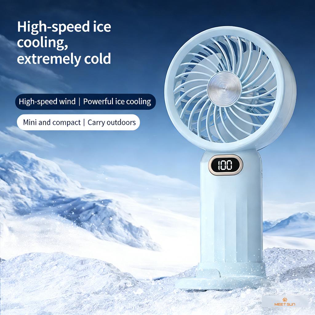 Xiaomi MEET SUN Rechargeable Handheld Fan, 100-speed Digital Display, Built-in Phone Stand. Ideal for Desk Makeup, Office Use and Outdo