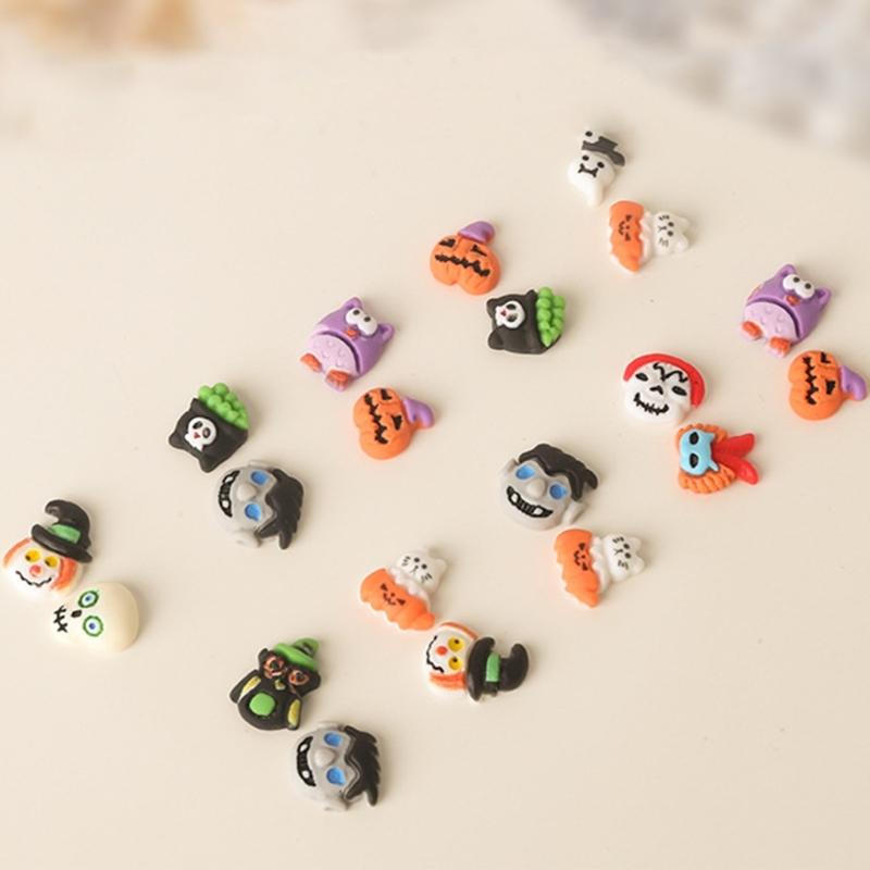 20 Pieces Halloween Resin Nail Charms Pumpkin Witch Skull Nail Art Decorations 3D Resin Nail Jewelry for Womens Girls