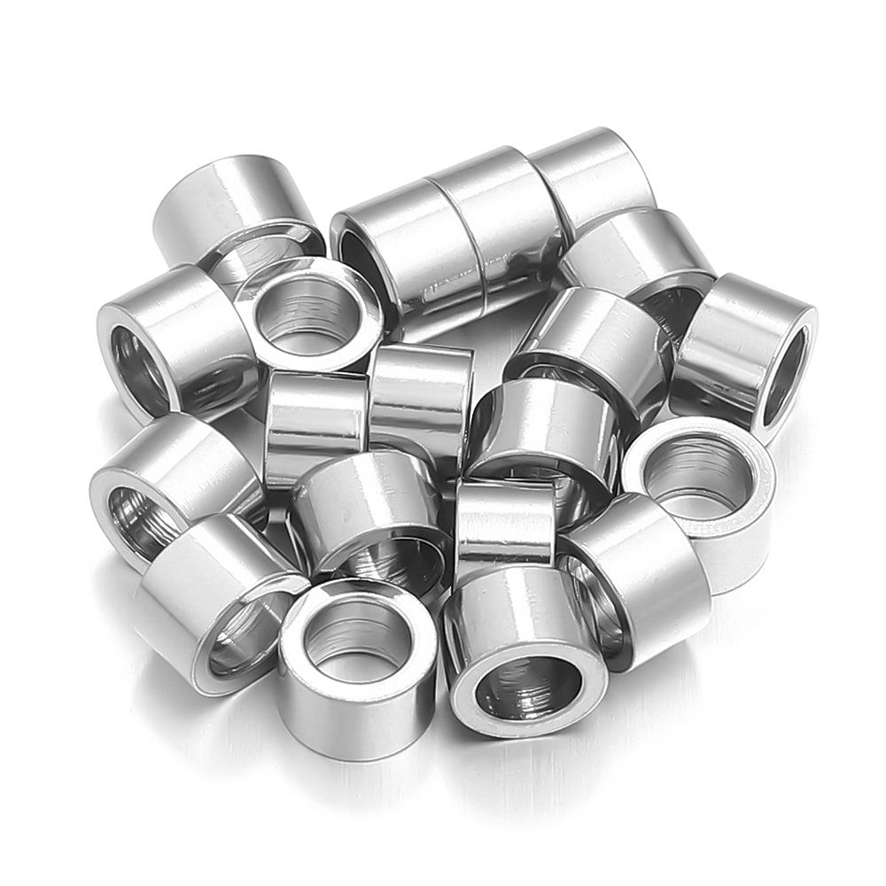 

20pcs/lot Stainless Steel Tube Spacer Beads Charms Slider Big Hole Beads For Jewelry Making DIY Leather Bracelet Findings 4x5mm hole 3.2mm