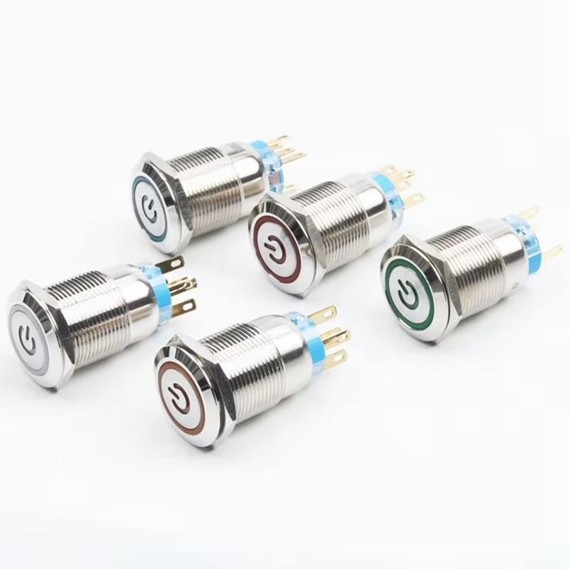 12/16/19/22MM Waterproof Metal Push Button Switch LED Light Momentary Latching Car Engine Power Switch 5V 12V 24V 220V Red Blue
