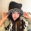 Season Contrast Color Rough Ear Protector Hat Warm Braid Casual Pullover Hat Cat Ears Show Face Small Knitted Hat Female