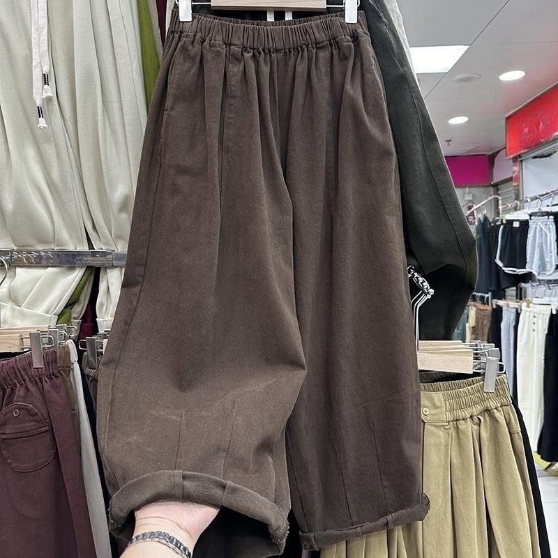 

Plus Size Japanese Casual Wide-Leg Cropped Pants for Women M: 90-110 Jin