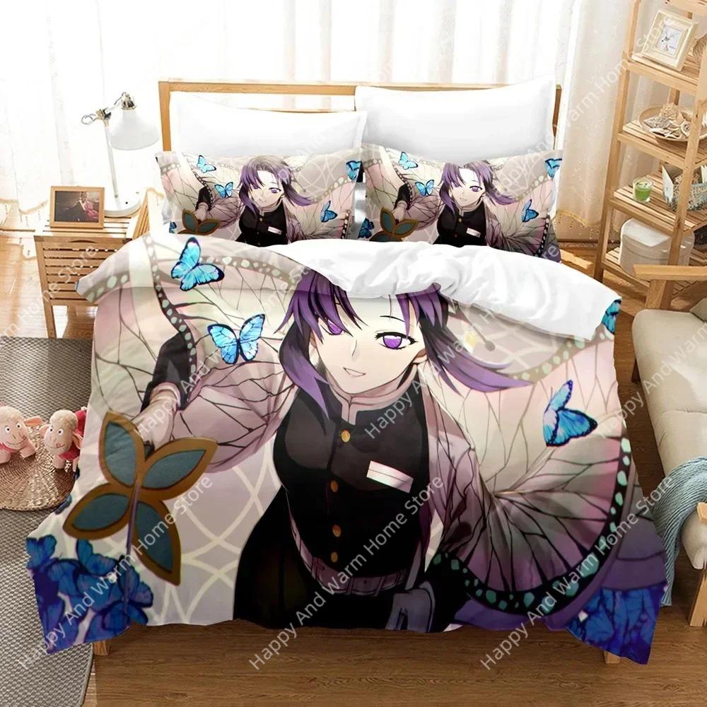 3D-Druck Kochou Shinobu Bettwäsche Anime Demon Slayer Bedrucktes Bettwäsche-Set Bettbezug Kissenbezug Bettwäsche-Set Leinenlaken Bettdeckenbezug