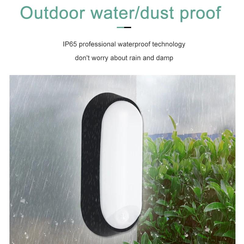 10W IP65 Modern Outdoor Waterproof Corridor Oval LED Bulkhead Lamp infrared pir Motion Sensor LED Wall Light