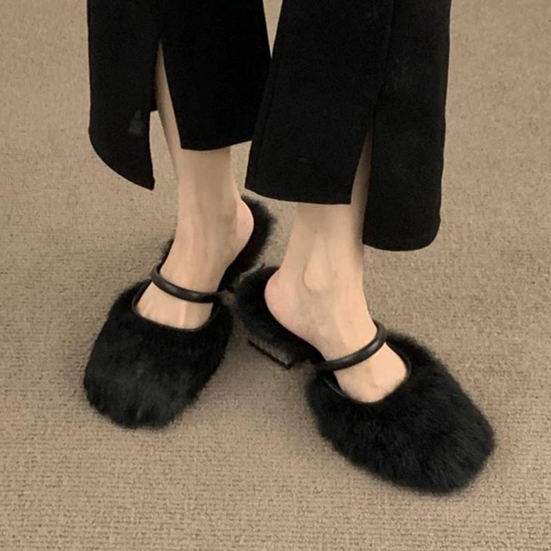 

Туфли на высоком каблуке с меховым леопардовым принтом, женские туфли с открытой пяткой, тренд 2025 года, дизайнерские зимние новые элегантные шлепанцы, туфли-лодочки Mujer Zapatillas 35