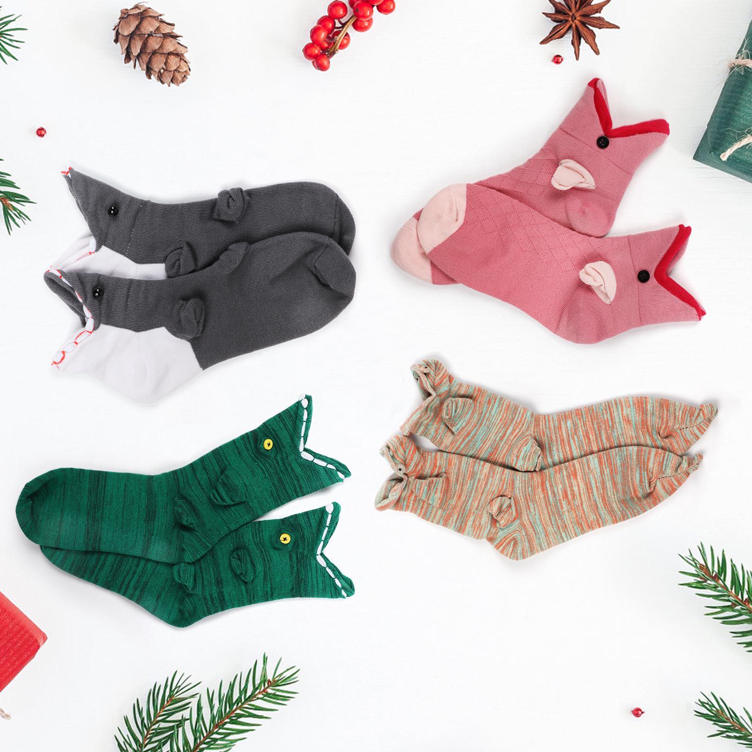 

Вязаные носки для женщин и мужчин, милые вязаные носки с животными, забавный узор для вязания, носки с манжетами