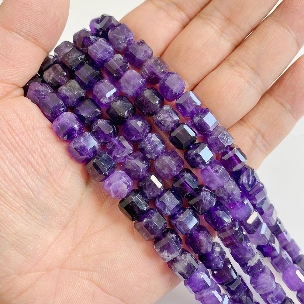 7-8MM Faceted Square Shape Chalcedony Natural Stone Loose Cube Spacer Beads for Jewelry Making Diy Bracelet Accessories