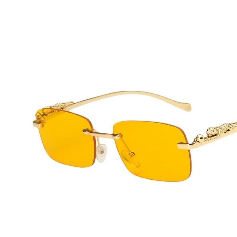 Rimless Sunglasses Small Rectangle Shape Frame Fashion UV Protection Glasses for Women Men Gradient Clear Lens Eyewear