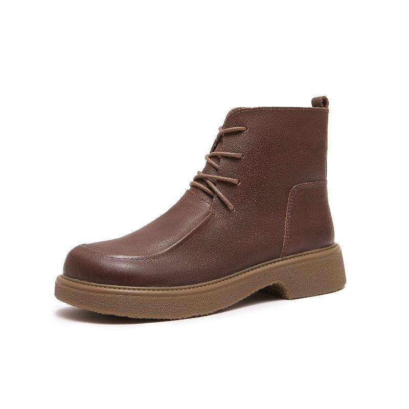 Big-headed Ankle Boots, Retro Leather Boots, High-top Women's Shoes