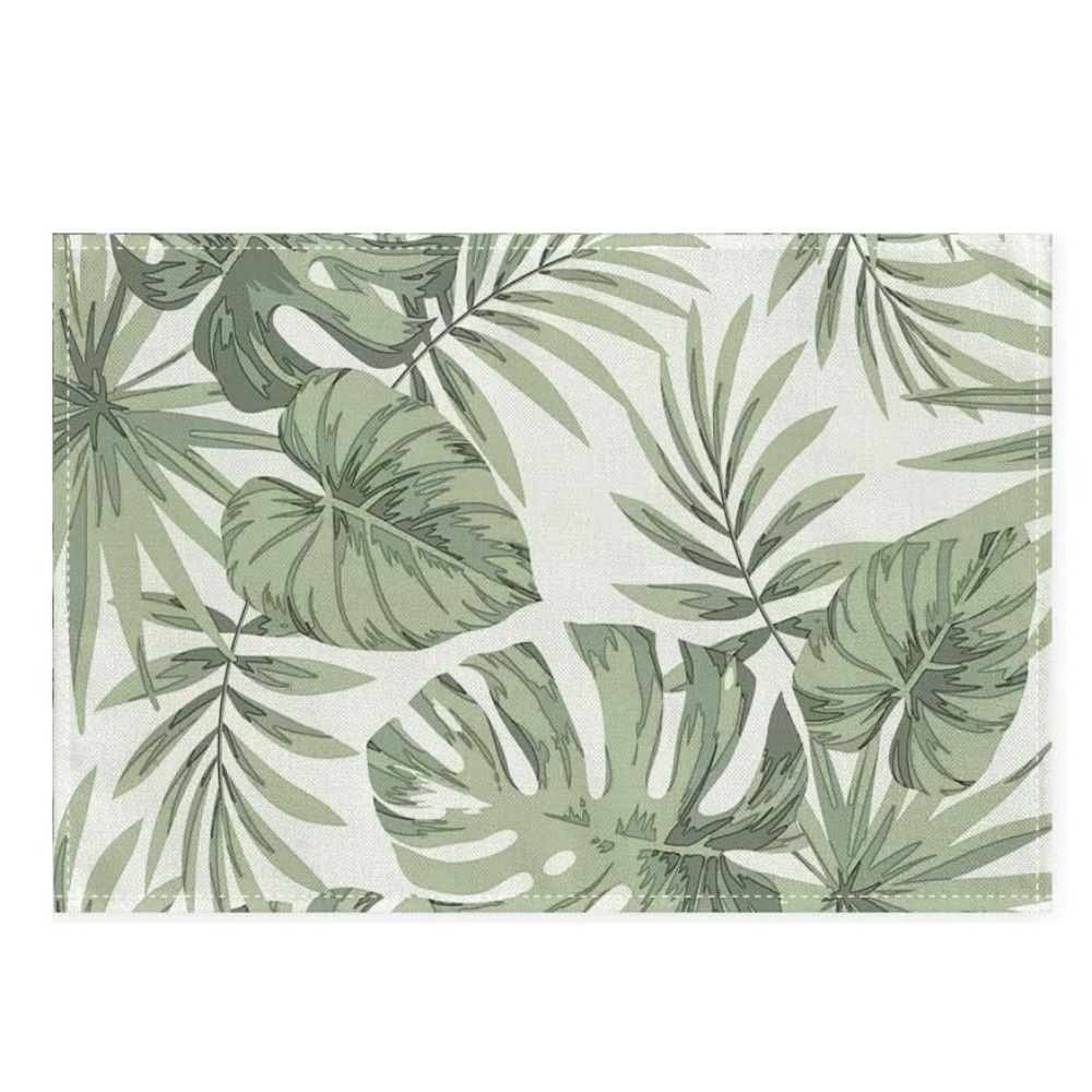 Heat Resistant Table Mat Anti Slip Tableware Pad Green Plants Linen Placemat  Table Decoration