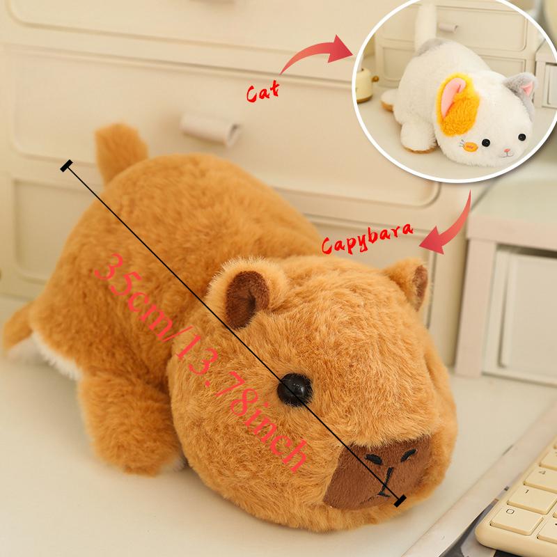 Flip Capybara Plush Toy Double-side Kawaii Animals Cat Plush Doll 2-in-1 Flip Change Cat Capibara Soft Pillows Birthday Gift