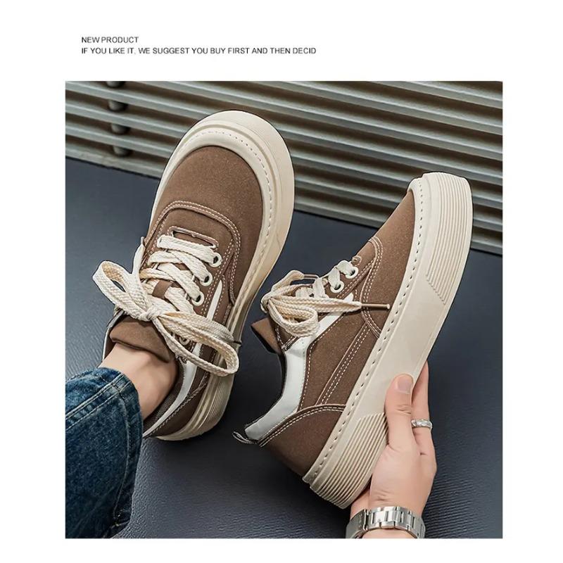 Sneakers da Uomo Piattaforma in Pelle Scamosciata Scarpe Casual Stringate Retro Suola Spessa Antiscivolo Calzature Quotidiane
