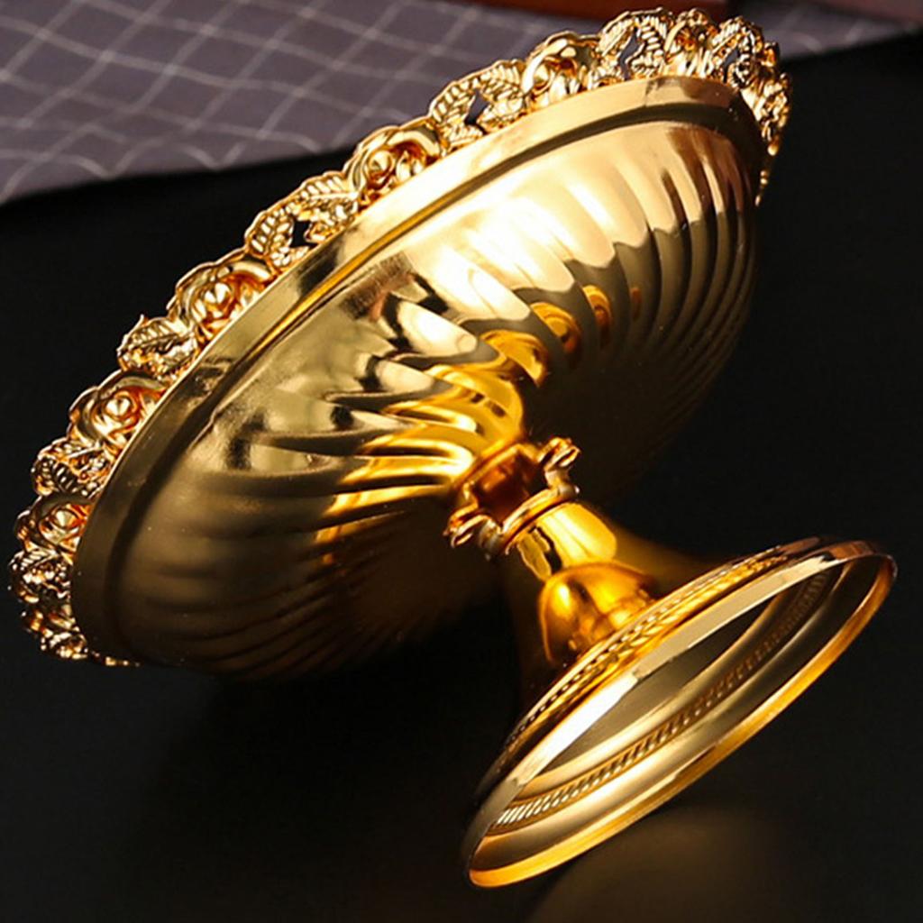 Footed Decorative Fruit Tray Vintage High Gloss Floral Carving Trim Metal Footed Fruit Plate for Snacks Nuts