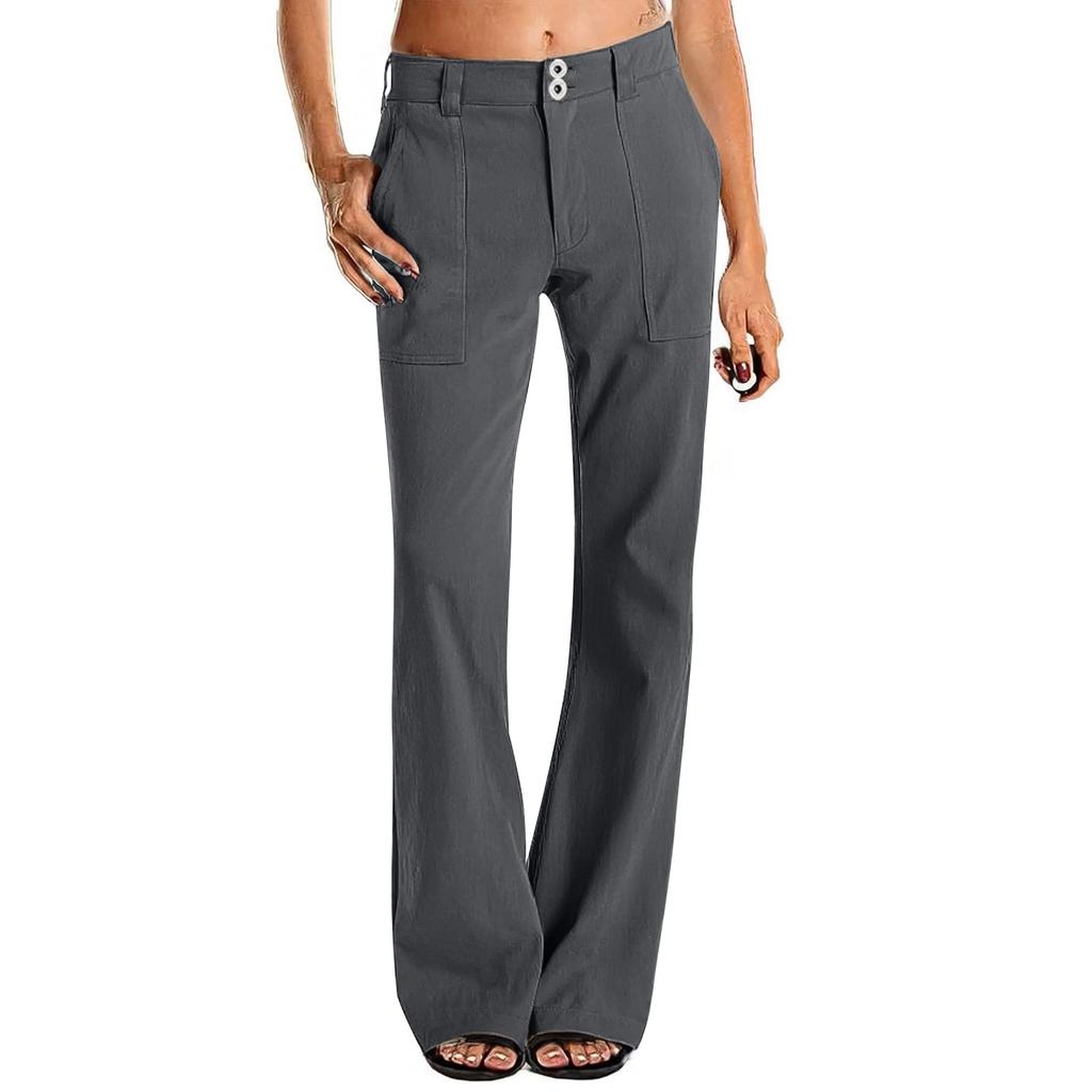 Women's Wide Leg Cargo Pants Flare Pants For Women Double Button Mid Waist Pants Trendy Fashion Casual Pants