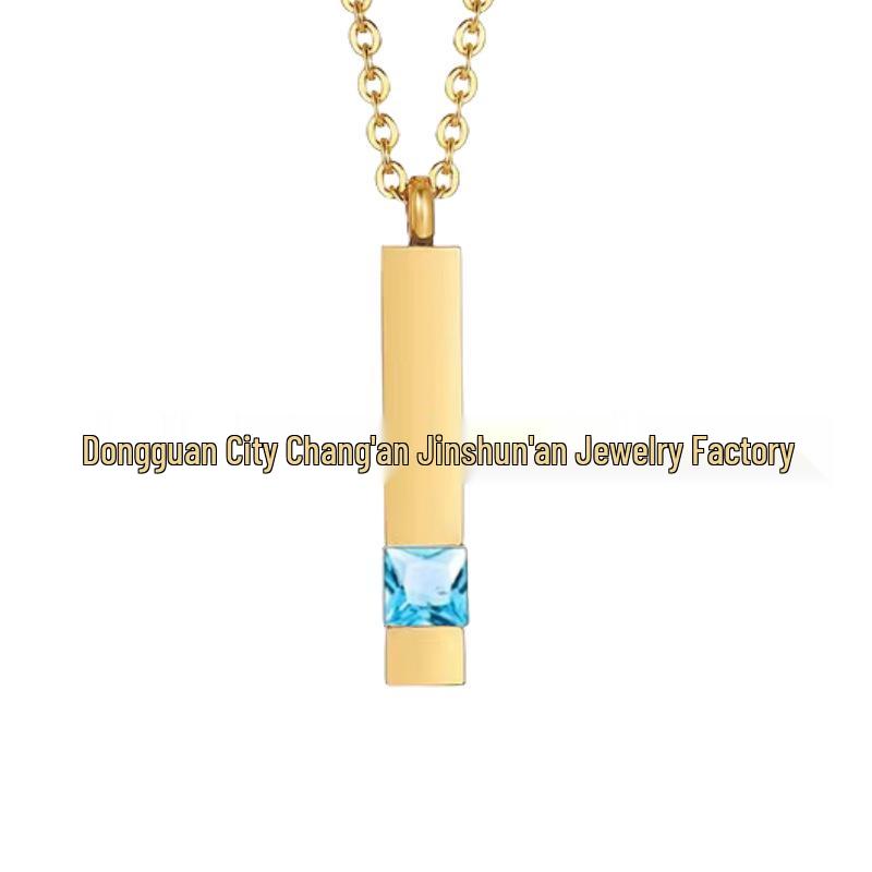 Titanium Steel Birthstone Pendant Necklace - Japanese Korean Style Pendant Only
