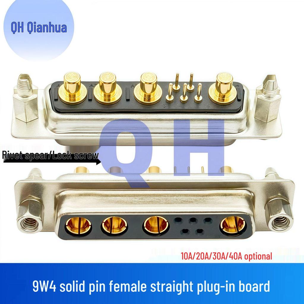 High Current 9W4 Mixed Load Male Female D-SUB Connector, 5+4 Pin, Straight Through, Rivet Spear, Solder Board Type