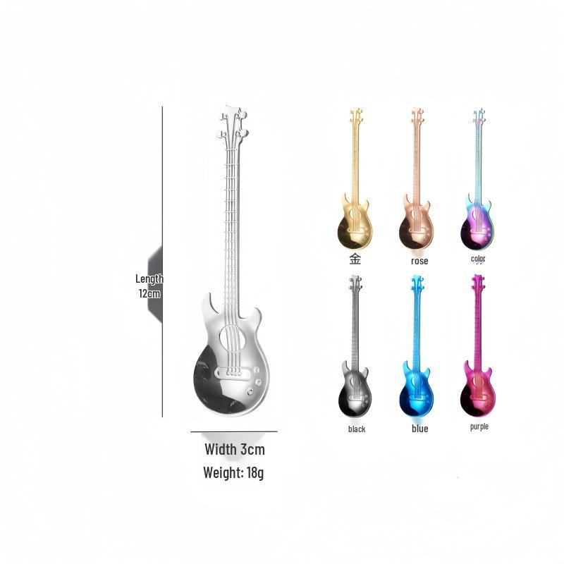 

Creative Titanium-Plated Stainless Steel Guitar Spoon for Coffee/Stirring Small серебряный