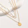 Women Retro Fashion Pearl Round Pendant Clavicle Chain Alloy Necklace