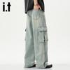 izzue it Men's Loose Fit Washed Straight Jeans