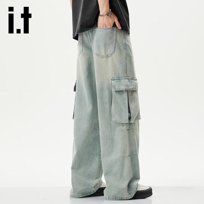izzue it Men's Loose Fit Washed Straight Jeans