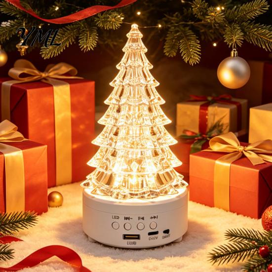 Multifunctional Audio Lamp Crystal-Like Christmas Tree Light, Wireless Music Player LED Table Centerpiece Color Changing Bedside for Bedroom