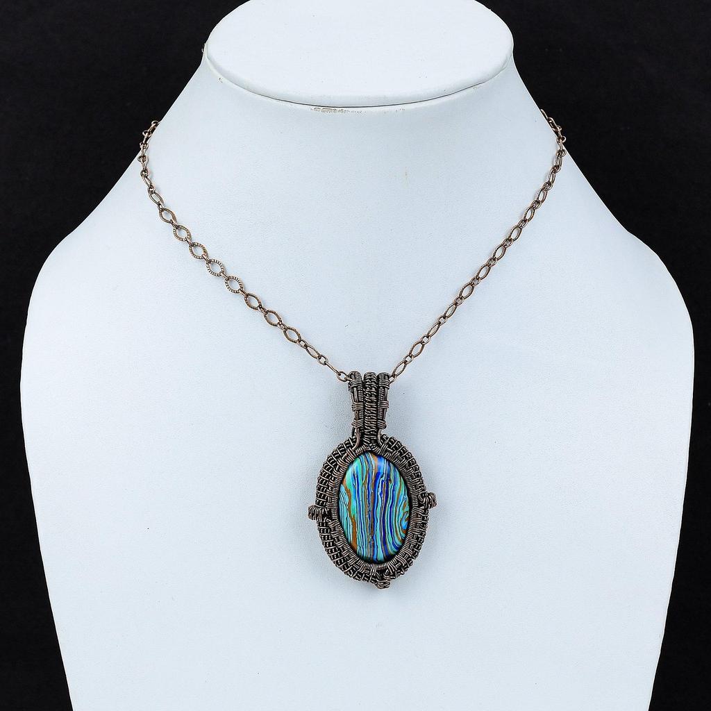 Rainbow Calsilica Gemstone Pendant Copper Wire Wrapped Pendant Elegant Jewelry Handmade Brand New Pendant Copper Jewelry Gift For Engagement