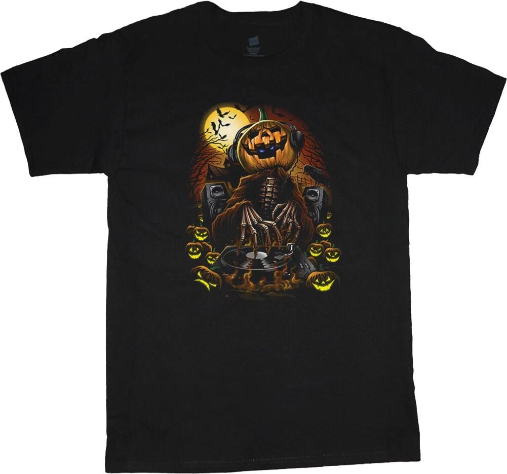 DJ Pumpkin Funny Halloween Costume T-shirt Mens Graphic Tees Trending L