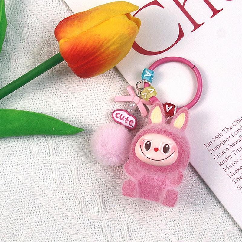 1Pc Backpack Keyring Mini Flocking Labubu Keychain Sitting Party Labubu Have A Seat Series Lovers Mobile Phone Chain Bag Pendant